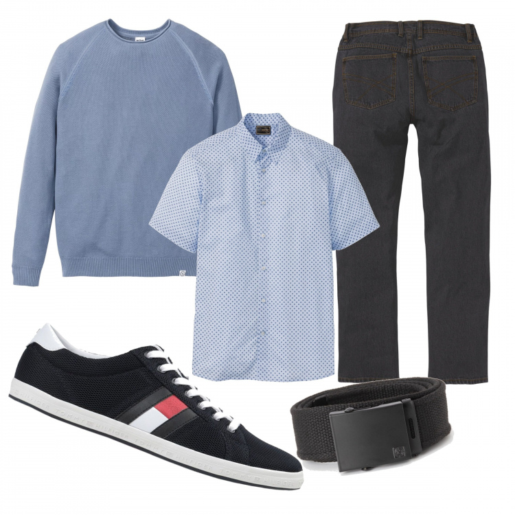 Outfit uomo - Domenica a pranzo dalla nonna. Stile Casual per Tutti i giorni. Abbinamento con jeans dritti.