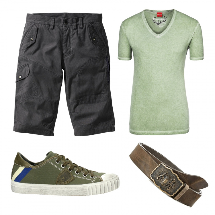 Outfit uomo - Trendy #398. Stile Trendy per Tutti i giorni. Abbinamento con bermuda, sneakers.