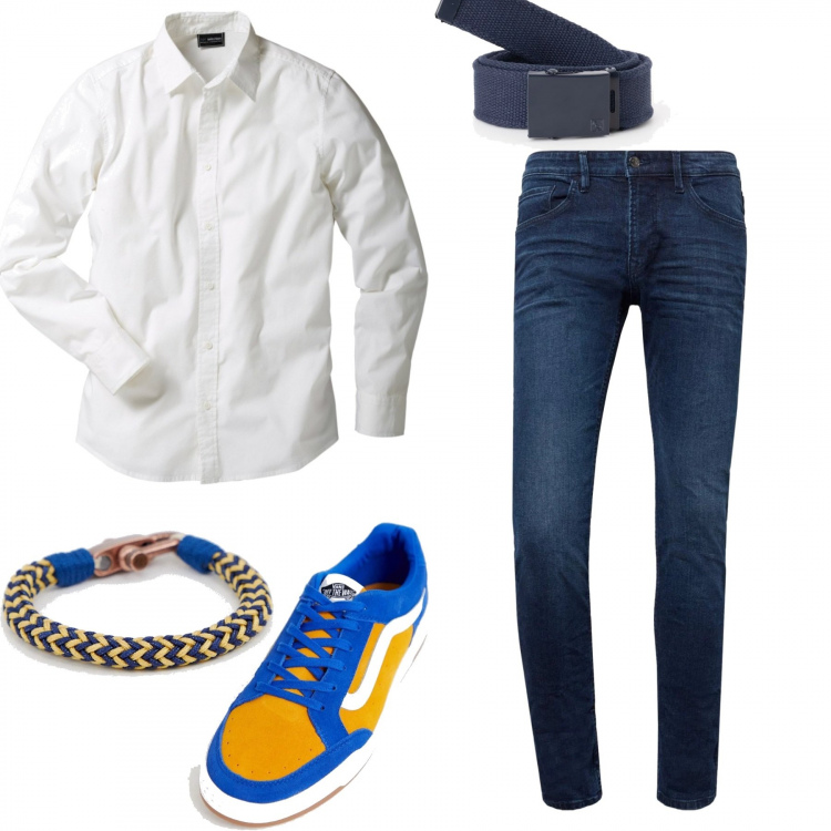 Outfit uomo - Casual #1211. Stile Casual per Tutti i giorni. Abbinamento con camicie, cintura in denim  - blu.
