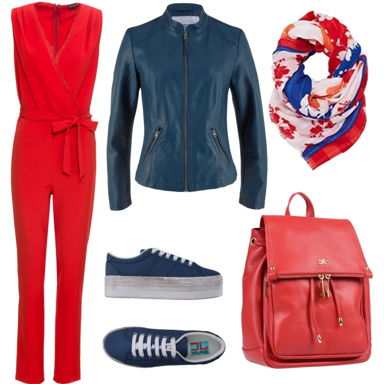 Outfit donna - Fiocchi rossi #18. Stile Basic per Ufficio. Abbinamento con tute, giacche sportive, sneakers tennis, borsa, sciarpa taglia unica rosso.