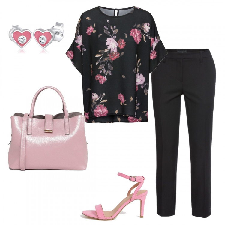 Outfit donna - Pink. Stile Trendy per Serata fuori. Abbinamento con pantaloni, bluse, scarpe con tacco spillo collo aperto rosa, vestito maxi con cinturino in pelle sintetica con tracolla removibile.