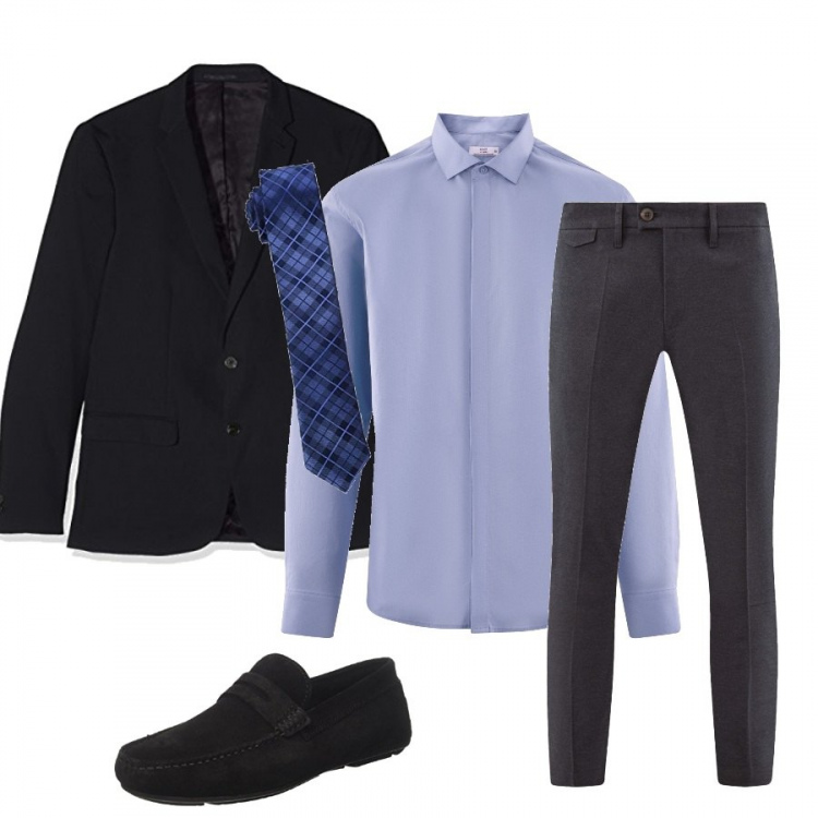Outfit uomo - Primo colloquio. Stile Business/Elegante per Ufficio. Abbinamento con cravatte e papillon blu, completo elegante skinny.