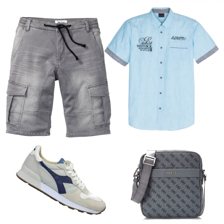 Outfit uomo - Fine settimana da turista. Stile Casual per Tutti i giorni. Abbinamento con bermuda, slip.