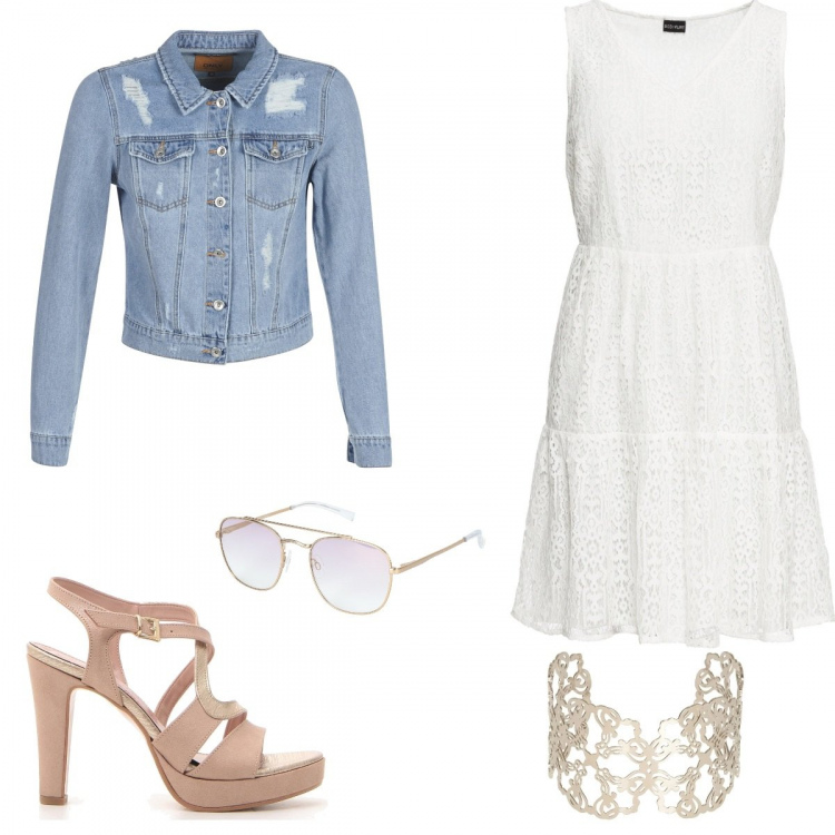 Outfit donna - Total look #293230. Abbinamento con occhiali da sole, vestiti, bracciale argento, giacca, sandali.