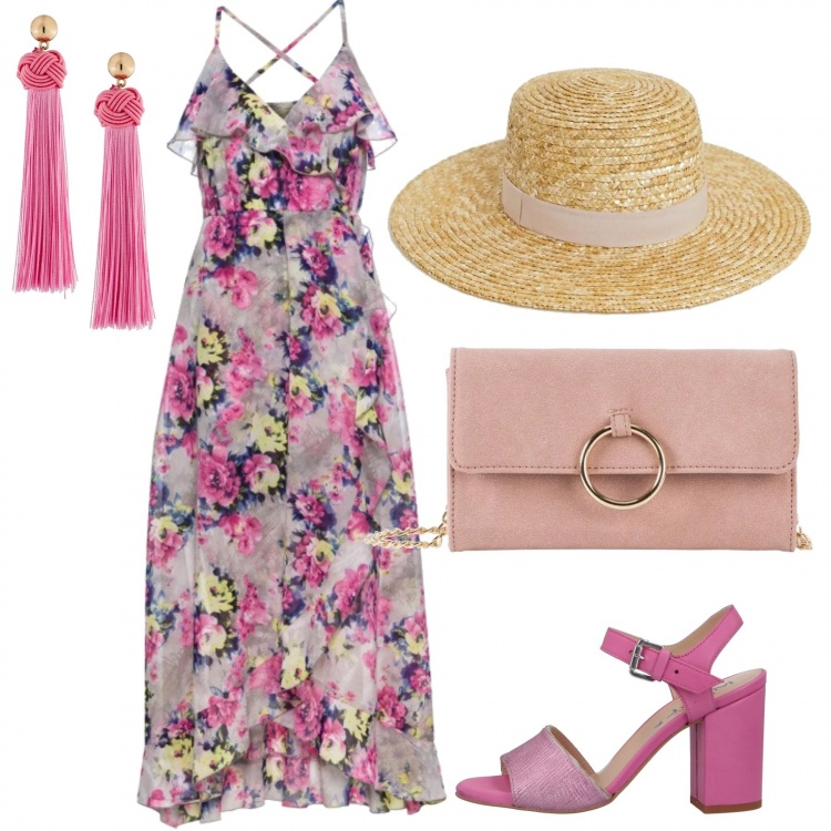 Outfit donna - Bon Ton #8952. Stile Bon Ton per Tutti i giorni. Abbinamento con cappotti, vestiti, orecchini con sfere oro, sandali col tacco, cappello con fasce in paglia beige.