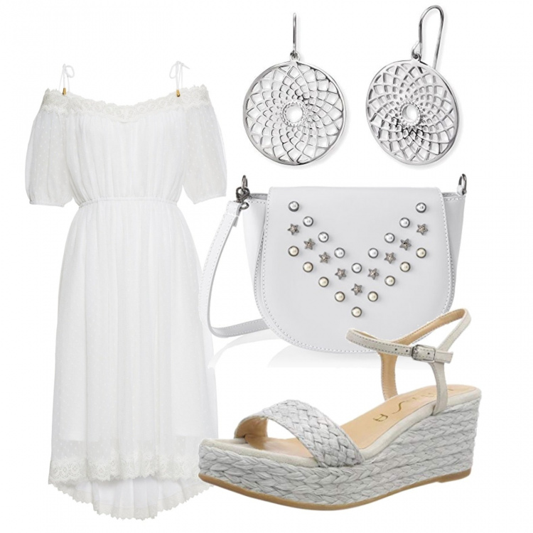 Outfit donna - Trendy #18699. Stile Trendy per Tutti i giorni. Abbinamento con vestiti, sandali con cinturino grigio, borse a spalla.