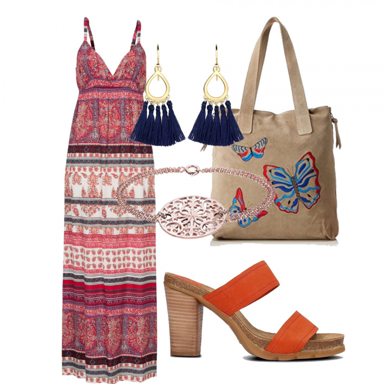 Outfit donna - Zoccoli in vacanza. Stile Trendy per Tutti i giorni. Abbinamento con pantaloni, zoccoli, borse a spalla, orecchini, braccialetti.