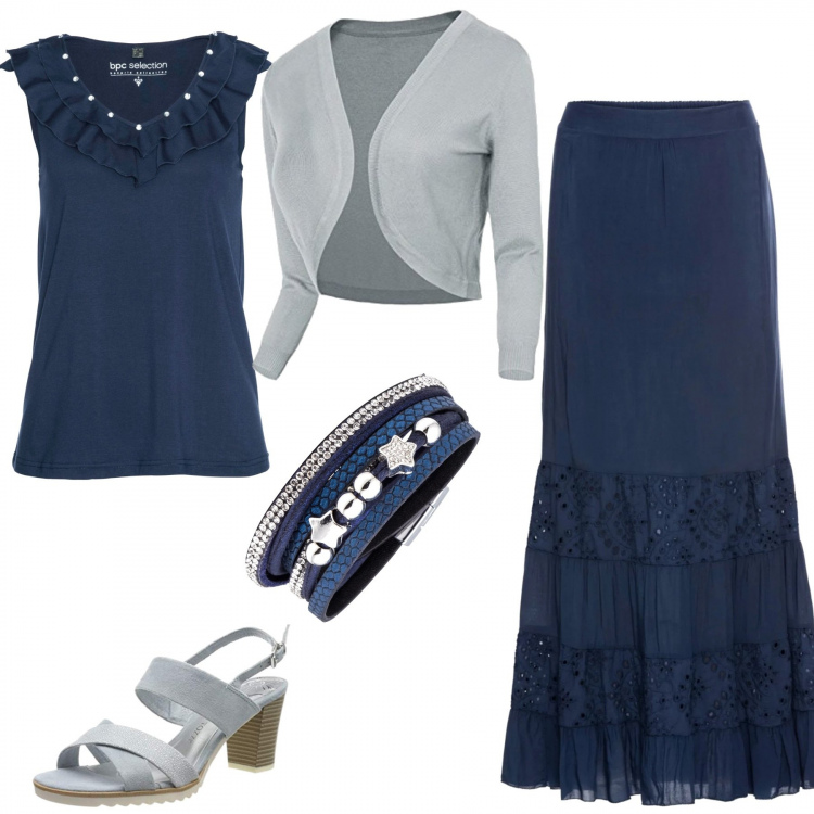Outfit donna - Etnico #2369. Stile Etnico per Tutti i giorni. Abbinamento con top, top in maglina, braccialetti, bolero, sandali.