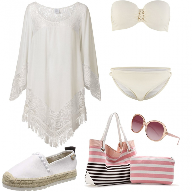 Outfit donna - Fine estate...in barca. Stile Basic per Mare. Abbinamento con vestiti da spiaggia, bikini, borse a spalla, espadrillas, occhiali da sole.