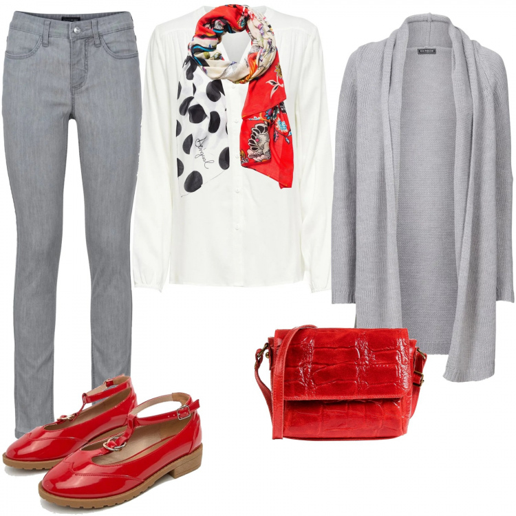 Outfit donna - Rosso per un autunno colorato. Stile Basic per Tutti i giorni. Abbinamento con jeans skinny, pantaloni, camicie, scarpe pianta larga, sciarpe, borsa a tracolla made italy effetto scamosciato con zip interno foderato con gancetto rosso e bianco.