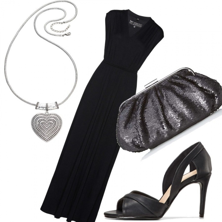 Outfit donna - Splendida serata. Stile Chic per Serata fuori. Abbinamento con vestiti lunghi, décolleté, vestiti, pochette.