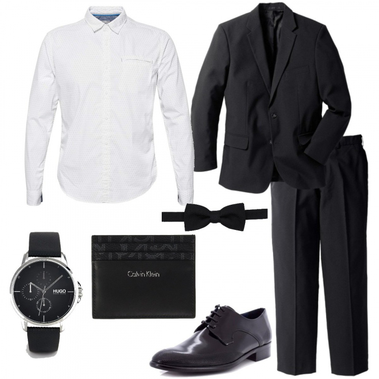 Outfit uomo - Sono il capo. Stile Business/Elegante per Cerimonia. Abbinamento con giacche, scarpe elegant nero, portafoglio nero, camicie, orologio con cinturino e fibbia nero.
