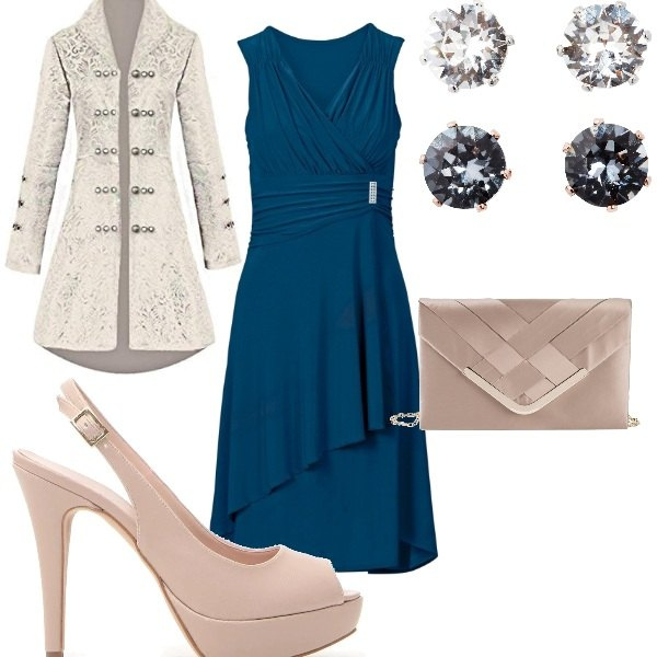 Outfit donna - Total look #330320. Abbinamento con gonne, vestiti, orecchini, cappotto al ginocchio collo con revers a maniche lunghe jacquard, décolleté.