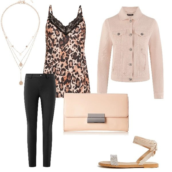 Outfit donna - Total look #330761. Abbinamento con vestiti, ciondoli, pochette, pantaloni, giacche, sandali petite collo aperto con laccetti pianta larga suola piatta.