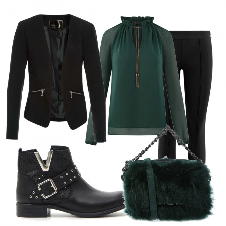 Outfit donna - Basic #15260. Stile Basic per Ufficio. Abbinamento con blazer, borsa a mano petit, camicie, pantaloni, stivaletti.