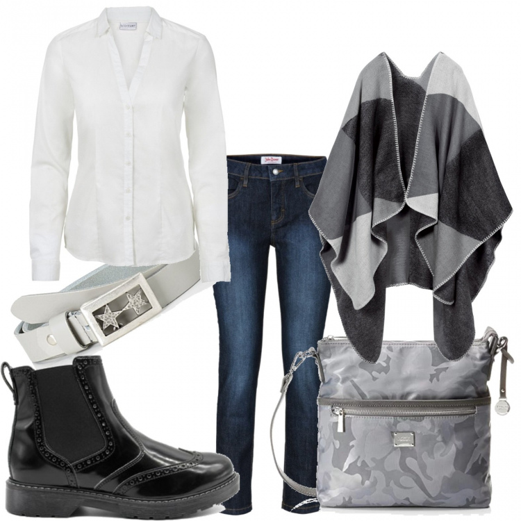 Outfit donna - Basic ma di tendenza. Stile Basic per Tutti i giorni. Abbinamento con camicie, jeans slim fit, cappotti, scarpe nero, borsa a tracolla, cinture.
