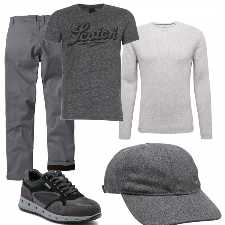 Outfit uomo - Casual #3417. Stile Casual per Tutti i giorni. Abbinamento con pantaloni, t-shirt, sneakers grigio e nero, cappelli, felpe.