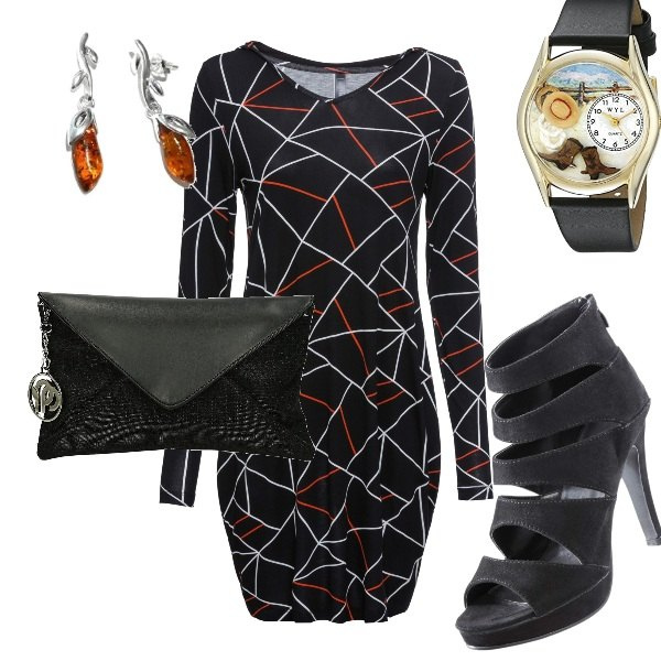 Outfit donna - Total look #333823. Abbinamento con bomber, sandali col tacco, borsa, orologio, orecchini pendenti in sterling 925 argento.