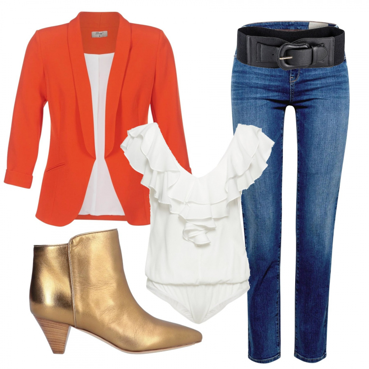 Outfit donna - Liberi..... Abbinamento con cinture, blusa, stivaletti, giacche, jeans dritti.