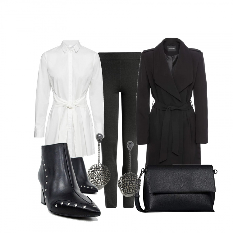 Outfit donna - Orecchini palla discoteca. Stile Trendy per Serata fuori. Abbinamento con vestiti, trench, stivaletti, leggings in in maglia aderente verde, borsa a tracolla, orecchini pendenti con strass farfalla.