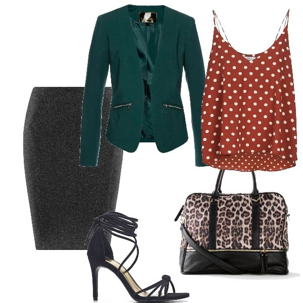 Outfit donna - Total look #336056. Abbinamento con blazer, borse sportive, body, camicetta marrone, gonne longuette.