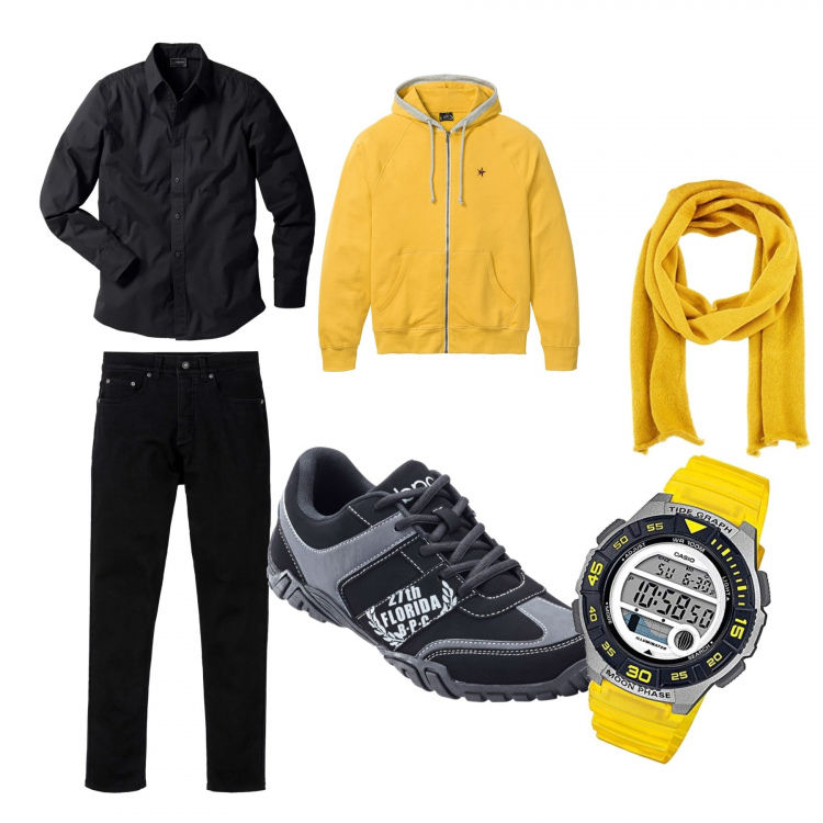 Outfit uomo - Domenica in relax. Stile Casual per Tutti i giorni. Abbinamento con camicie, felpa manica raglan con cappuccio e zip, sneakers, jeans slim fit, sciarpe.