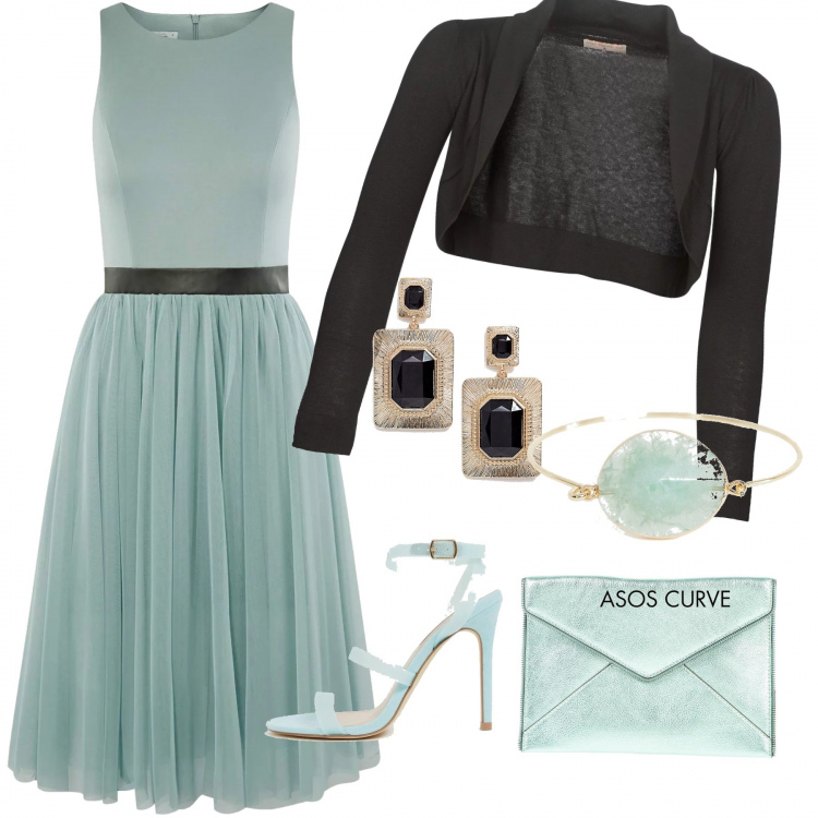 Outfit mujer - De boda sin arruinarte!!. para Ceremonia. Combinación con vestito verde, maglioncino, borsa a tracolla, braccialetto petite, sandalias, pendientes petite.