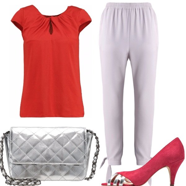 Outfit donna - Rosso e grigio. Stile Basic per Ufficio.