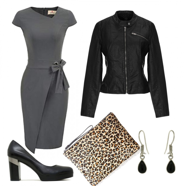 Outfit mujer - Invitada de boda otoñal. Estilo Sexy para Ceremonia. Combinación con vestidos tubo, pendientes argento, clutch, zapatos de tacón, giacca in viscosa.