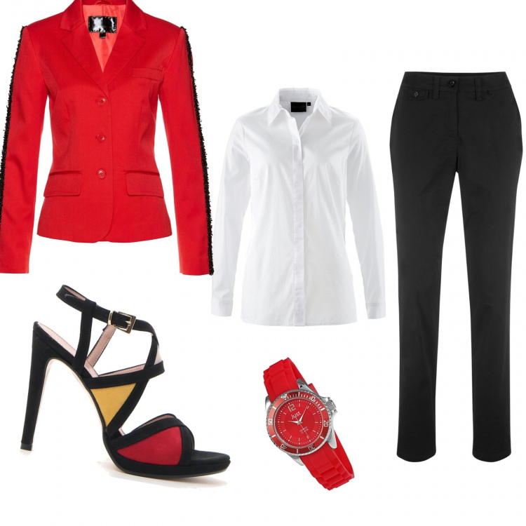 Outfit donna - Red and boy. Stile Sexy per Ufficio. Abbinamento con camicie, cardigans, pantaloni chino, sandali, orologi.