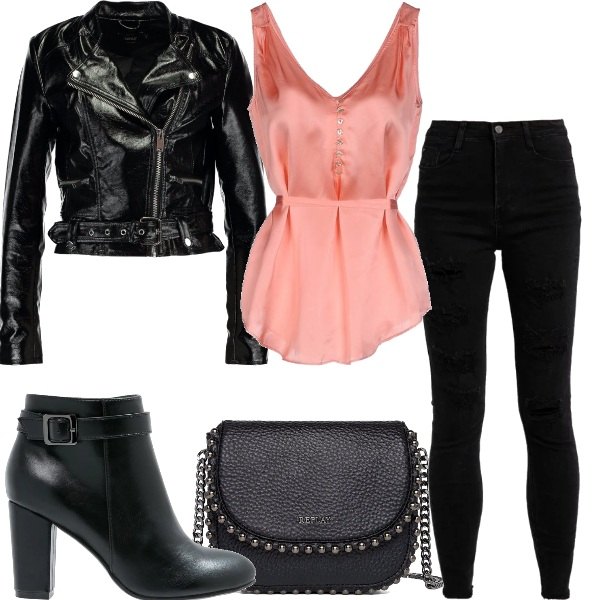 Outfit donna - Nero e rosa. Stile Rock per Tutti i giorni.