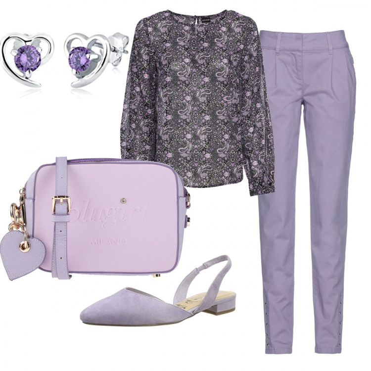 Outfit donna - Color primavera. Stile Basic per Ufficio. Abbinamento con body, vestiti, borse a spalla, sandali, orecchini.