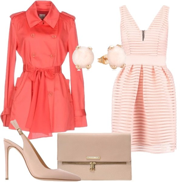 Outfit donna - Trench corallo. Stile Chic per Ufficio.