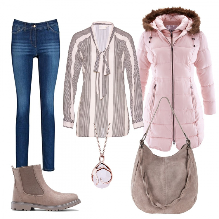 Outfit donna - Chic anche con il freddo. Stile Trendy per Tutti i giorni. Abbinamento con giacche, borse a mano, pantaloni capri, tuniche, collana, jeans skinny.