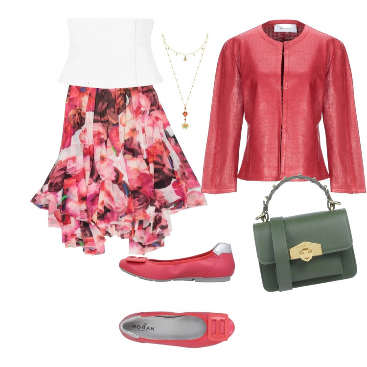 Outfit donna - Battesimo. Stile Chic per Cerimonia. Abbinamento con ballerine, gonne longuette, blazer, cinture, borsa a mano mini con manico in pelle martellata a scatto interno foderato tinta unita, collana.