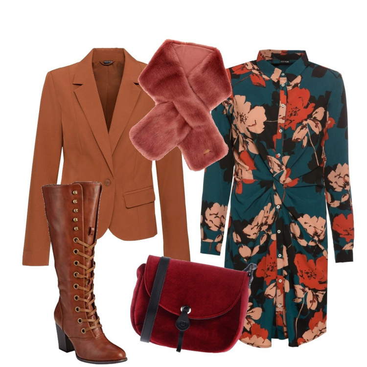 Outfit donna - Sempre di moda lo stivale stringato. Stile Bon Ton per Tutti i giorni. Abbinamento con borse a spalla, vestiti, blazer, stivali con pizzo marrone, sciarpe.
