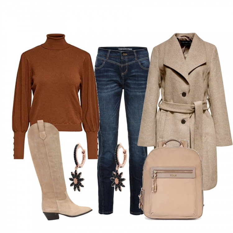 Outfit donna - Zaino in spalla. Stile Urban per Scuola/Università. Abbinamento con jeans boyfriend, stivali, orecchini, pullovers, cappotti, zaini.
