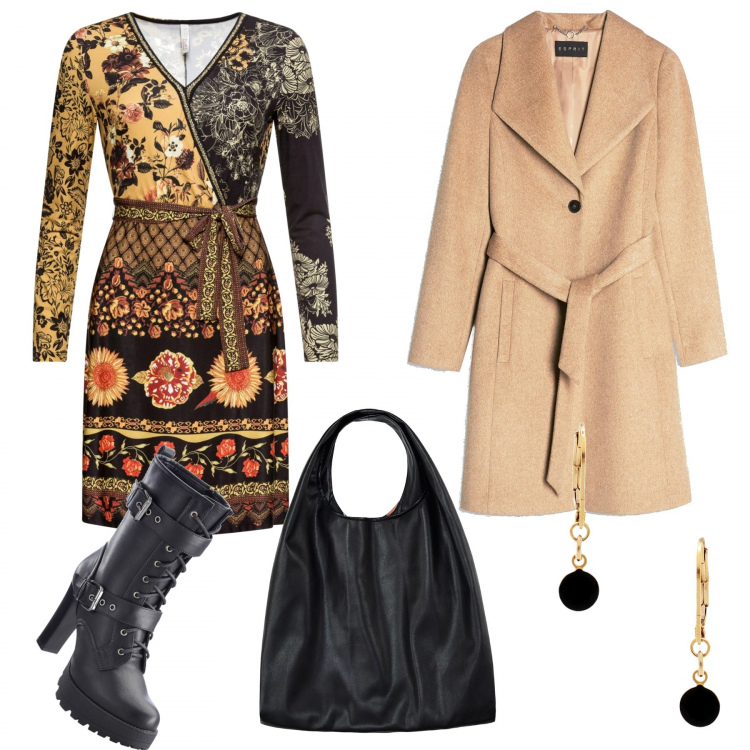 Outfit donna - Brand ispo: Antonio Marras. Stile Trendy per Serata fuori. Abbinamento con vestiti, stivali, orecchini in ottone oro, giubbotto, shopping bag made italy animalier in ecopelle nero.