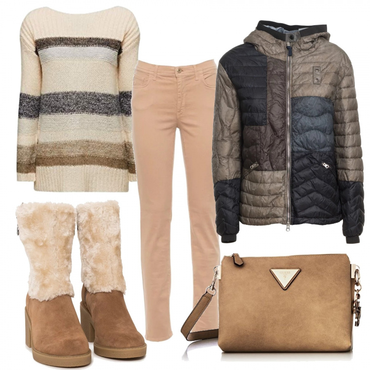 Outfit donna - Black week 2019- weekend a Milano. Stile Urban per Tutti i giorni. Abbinamento con stivaletti con zip beige, felpe, giubbotto, borsa a tracolla con zip beige, pantaloni in denim beige e nero.