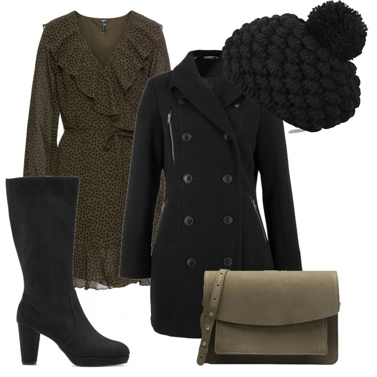 Outfit donna - Rouches per l\'ufficio. Stile Bon Ton per Ufficio. Abbinamento con vestiti, trench, stivali, borse a spalla, cuffia.