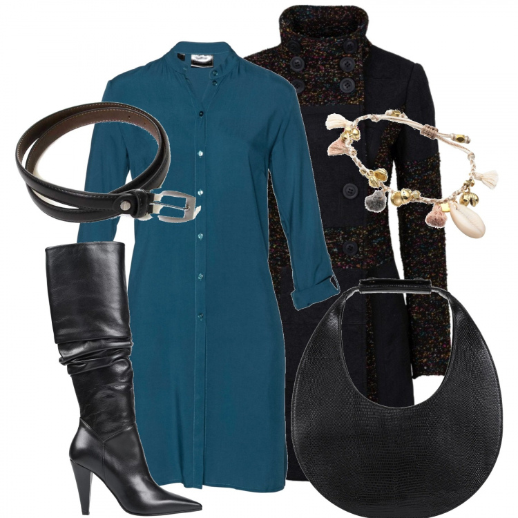 Outfit donna - I miei amati tacchi️️️. Stile Sexy per Tutti i giorni. Abbinamento con camicie, cappotti, braccialetto, stivali con zip a punta tinta unita, borsa a mano, cinture.