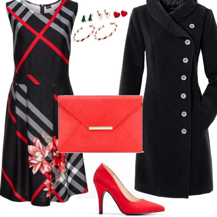 Outfit donna - Alla cena del 24 dicembre. Stile Chic per Serata fuori. Abbinamento con costumi interi, vestiti, cappotti, décolleté, pochette.