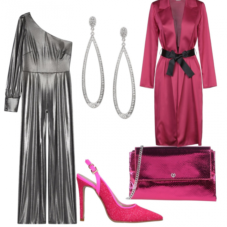 Outfit donna - Party di Capodanno. Stile Sexy per Serata fuori. Abbinamento con cappotto, décolleté, borse a mano, orecchini, tute.