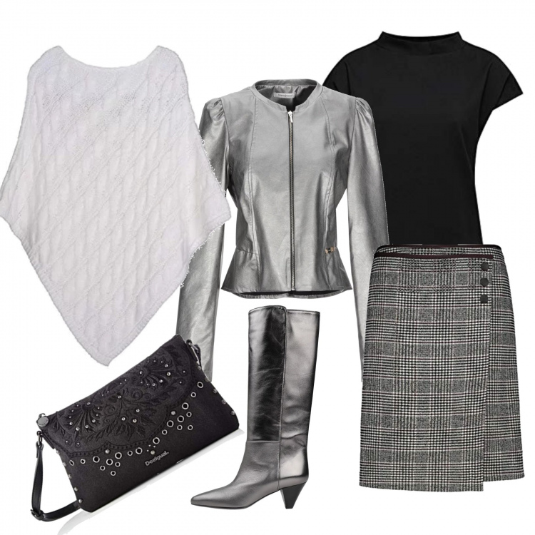 Outfit donna - Gonna portafoglio.... Stile Trendy per Tutti i giorni. Abbinamento con stivali, cappotti, gonne, cappotti, t-shirt, borsa a tracolla con zip e tasca interna.