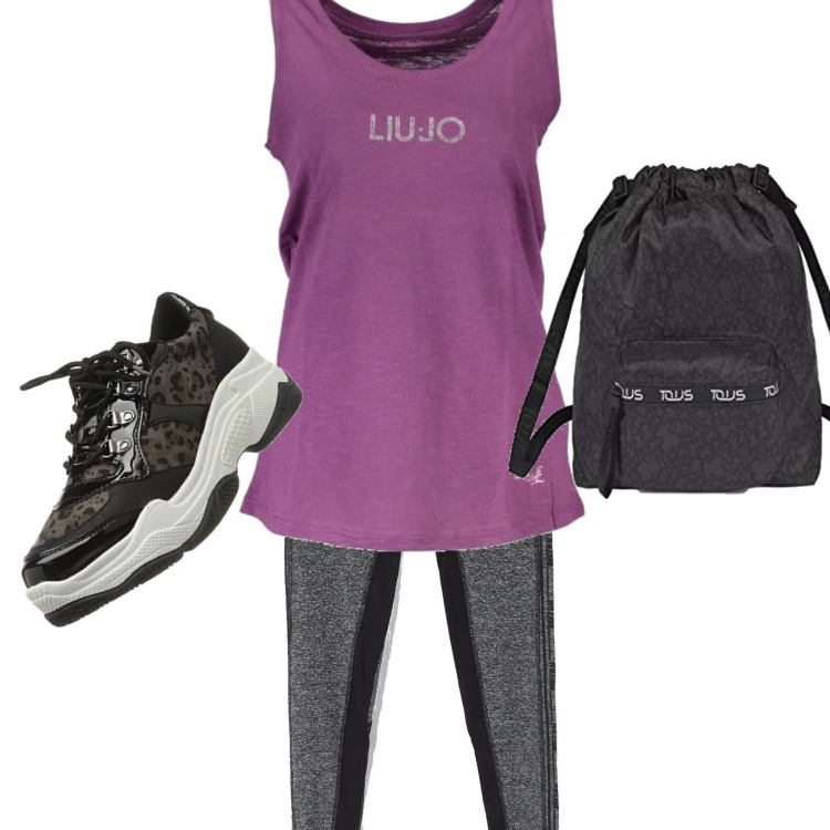 Outfit donna - Basic #23688. Stile Basic per Sport. Abbinamento con canottiera, leggings sportivo, scarpa sportiva, zaini.