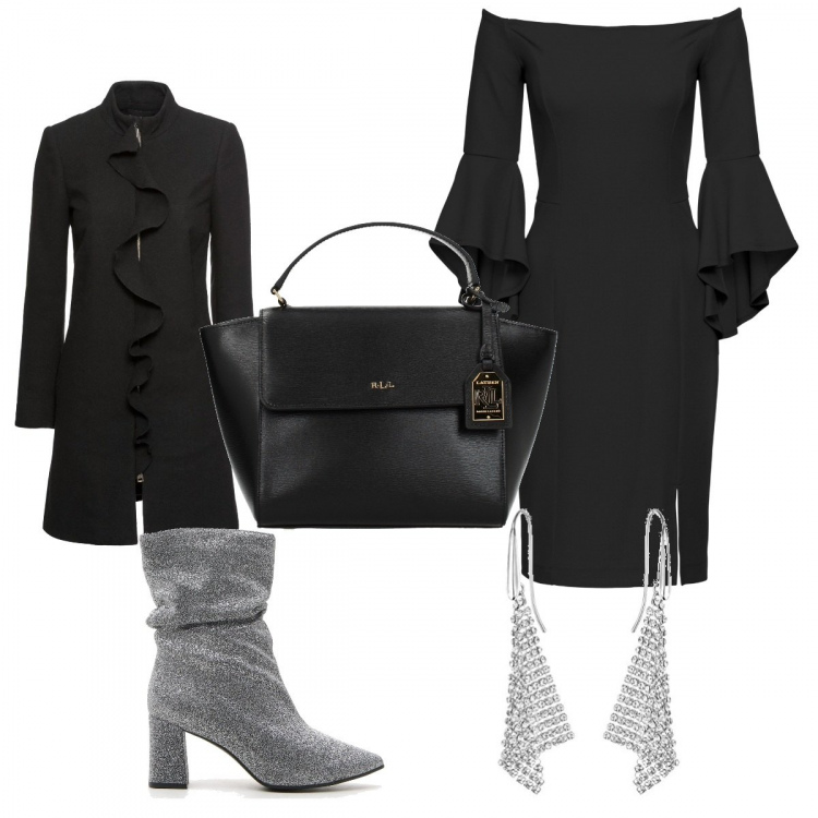 Outfit donna - Chic #22443. Stile Chic per Serata fuori. Abbinamento con vestiti midi/longuette, borse a tracolla, borsa a mano, stivaletti, orecchini.
