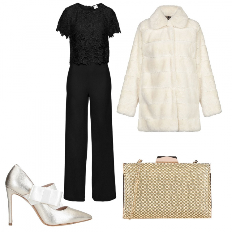 Outfit donna - Chic #22674. Stile Chic per Serata fuori. Abbinamento con tute, cappotti, borsa a mano, décolleté.