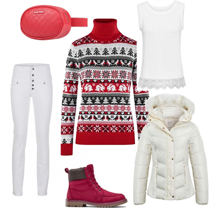 Outfit donna - Palle di neve nel parco. Stile Urban per Tutti i giorni. Abbinamento con zaino, borse a tracolla, vestiti, pantaloni skinny, maglioni, cappotto.