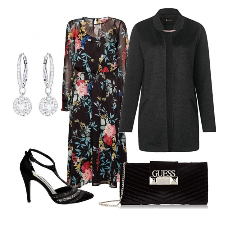 Outfit mujer - Noche de concierto. Estilo Bon Ton para Noche/Fiesta elegante. Combinación con vestidos, blazers, clutch nero, pendientes, zapatos de tacón.