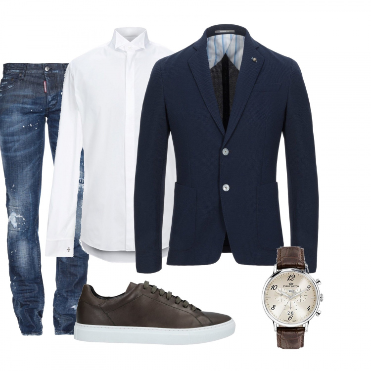 Outfit hombre - Urban #18. Estilo Urban para Noche especial. Combinación con relojes, chaquetas, pantalone in denim, sneakers, camisas.